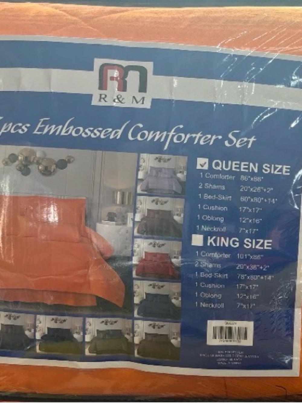 R&M Orange Embossed Comforter Set - Queen/King Options